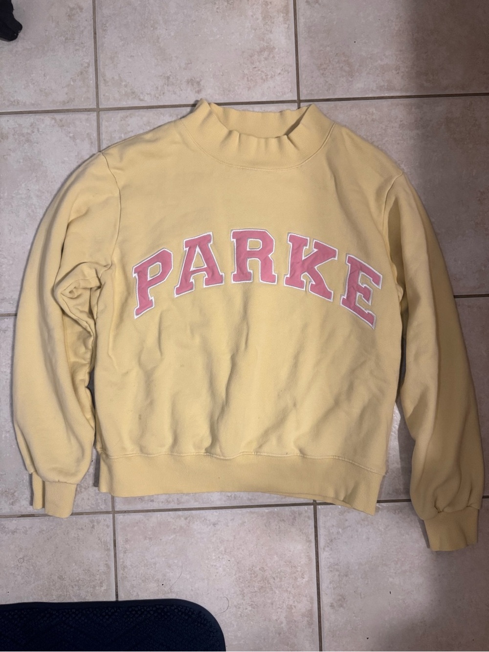 Parker Yellow Crewneck Sweatshirt with Pink Lettering